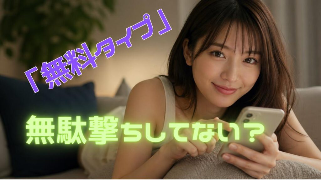 ハッピーメールの無料タイプを使う女性のイメージ｜スマホで出会い系アプリを操作する日本人女性