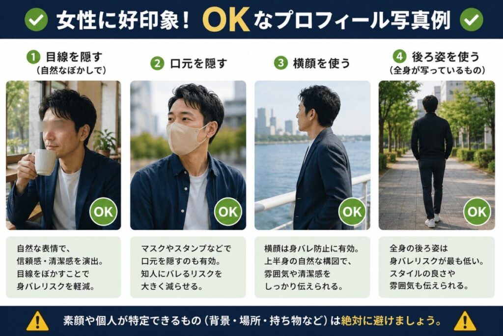 女性に好印象な、プロフィール写真のわかりやすい例の画像。
