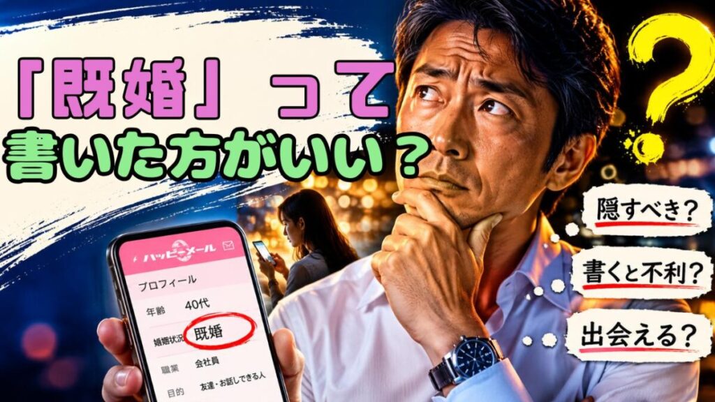 ハッピーメールで既婚をプロフィールに書くべきか迷う40代既婚男性の実体験イメージ